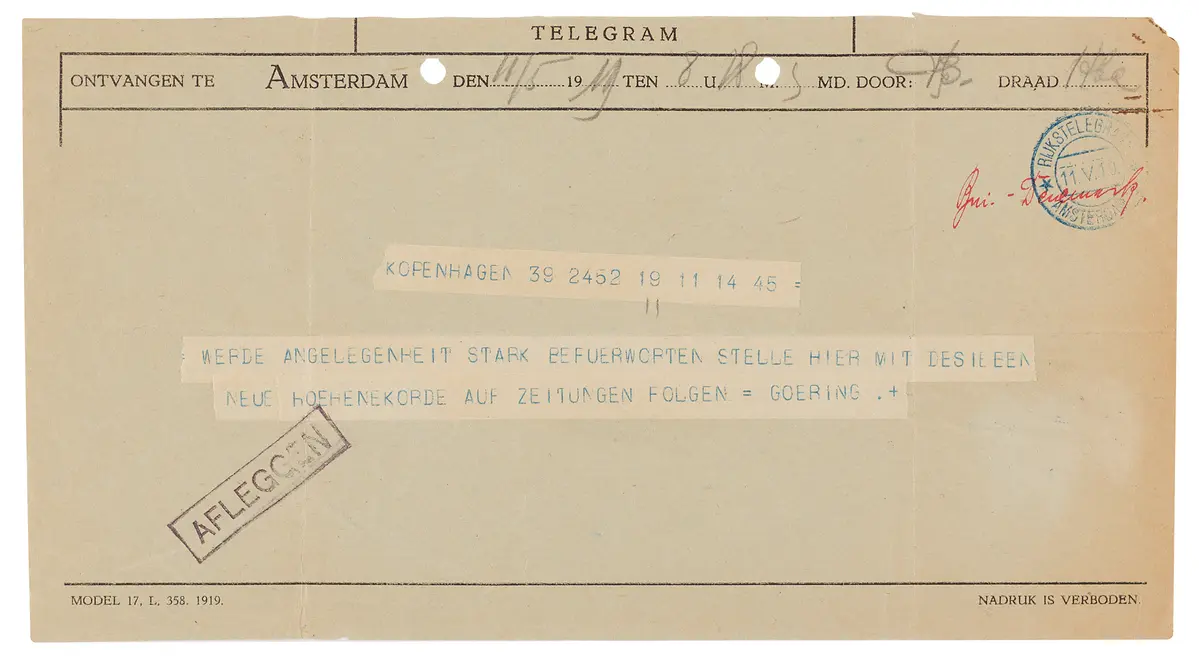 Hermann Göring Telegram on "New Altitude Records" Amidst His Post-WWI