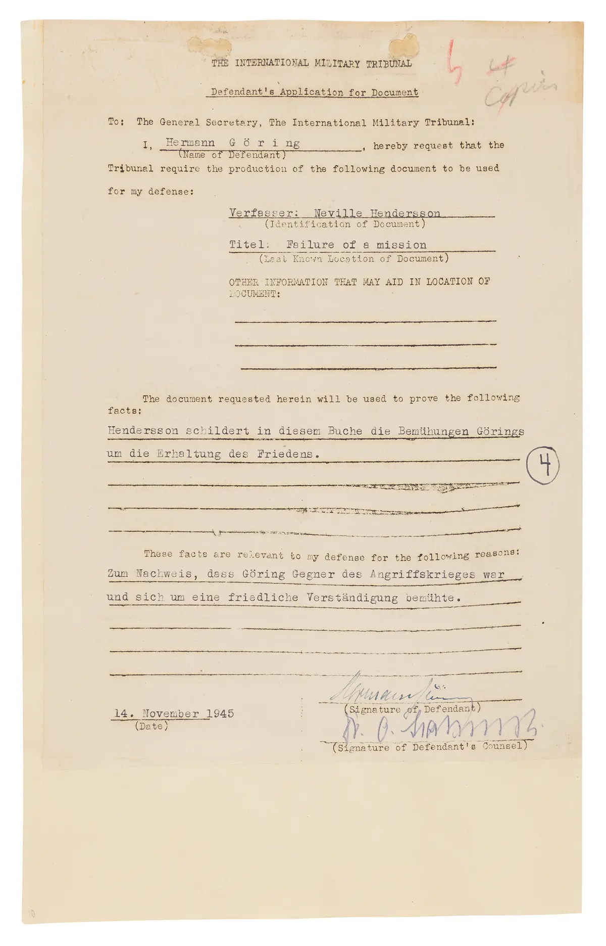 Hermann Göring Document Signed at Nuremberg and Emmy Göring Autograph