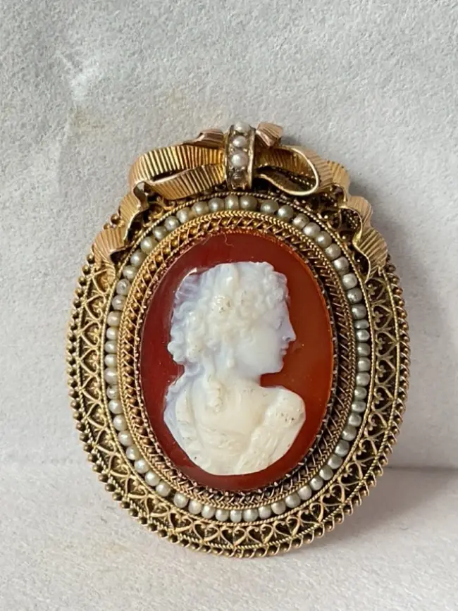 A Victorian hardstone cameo pendant brooch carved as a classical bust