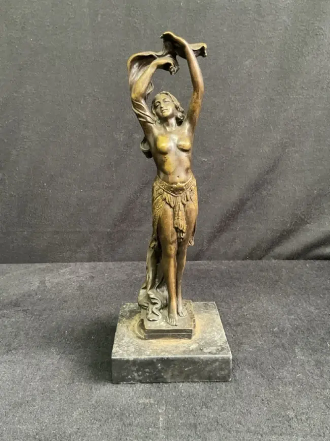 Auguste Rubin, art nouveau style bronze figure of a semi-nude scarf