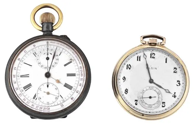 A lot of two pocket watches, including a Swiss two register chronograph