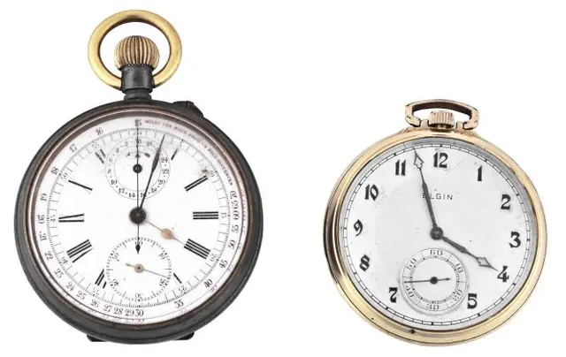 A lot of two pocket watches, including a Swiss two register chronograph