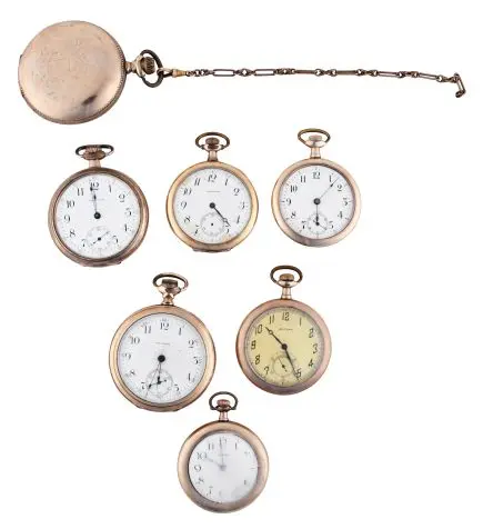 A lot of 7 pocket watches in gold filled cases