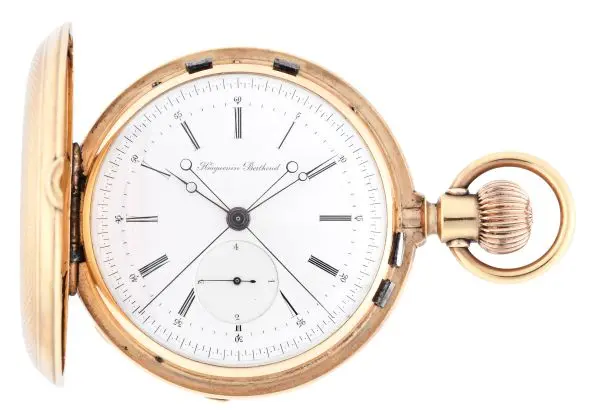 A late 19th century split seconds chronograph with jumping quarters