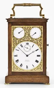 A fine mid 19th century mahogany giant carriage clock with day and