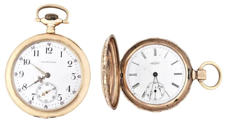 A lot of two 14 karat gold pocket watches