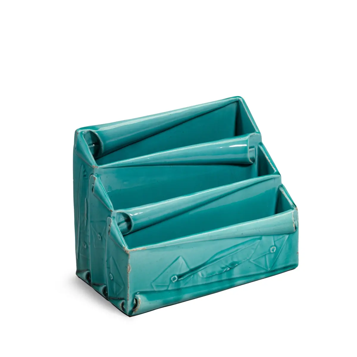 A Clément Massier (Golfe Juan) turquoise-glazed majolica letter holder