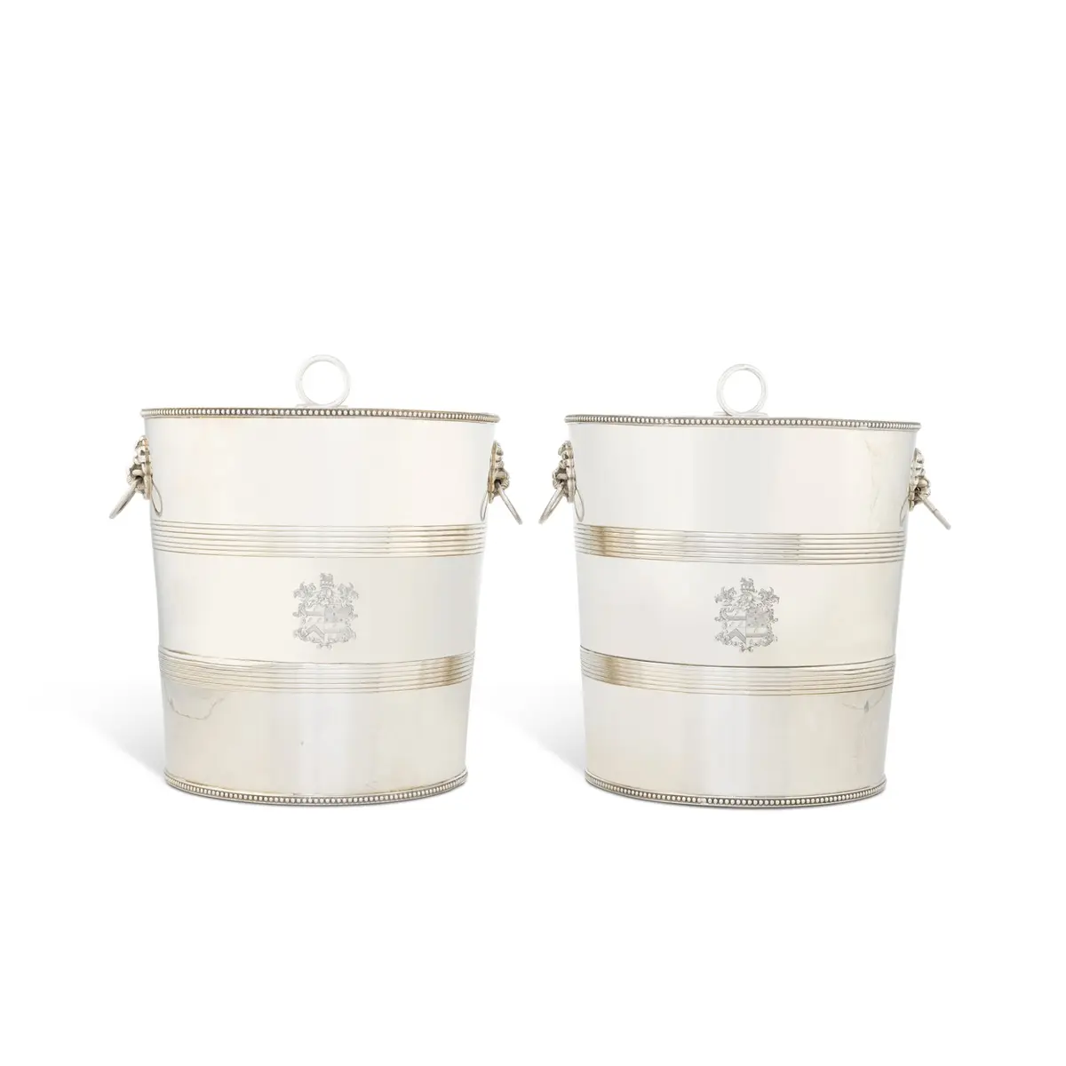 A large pair of silver wine coolers/ice pails, maker's mark 'EMK', London, 1994