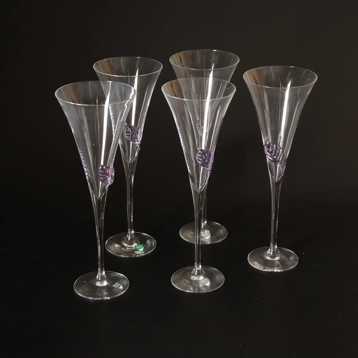ERIKA LAGERBIELKE. f 1960. Champagnestrutar, 5 st, Orrefors.