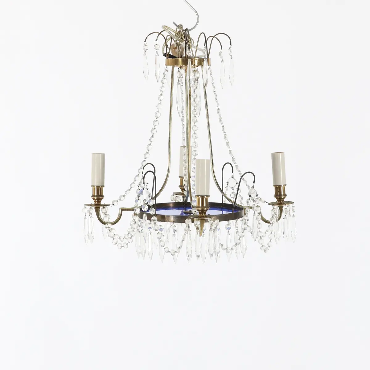 LJUSKRONA, blått glas, gustaviansk stil, 1900-talets mitt.