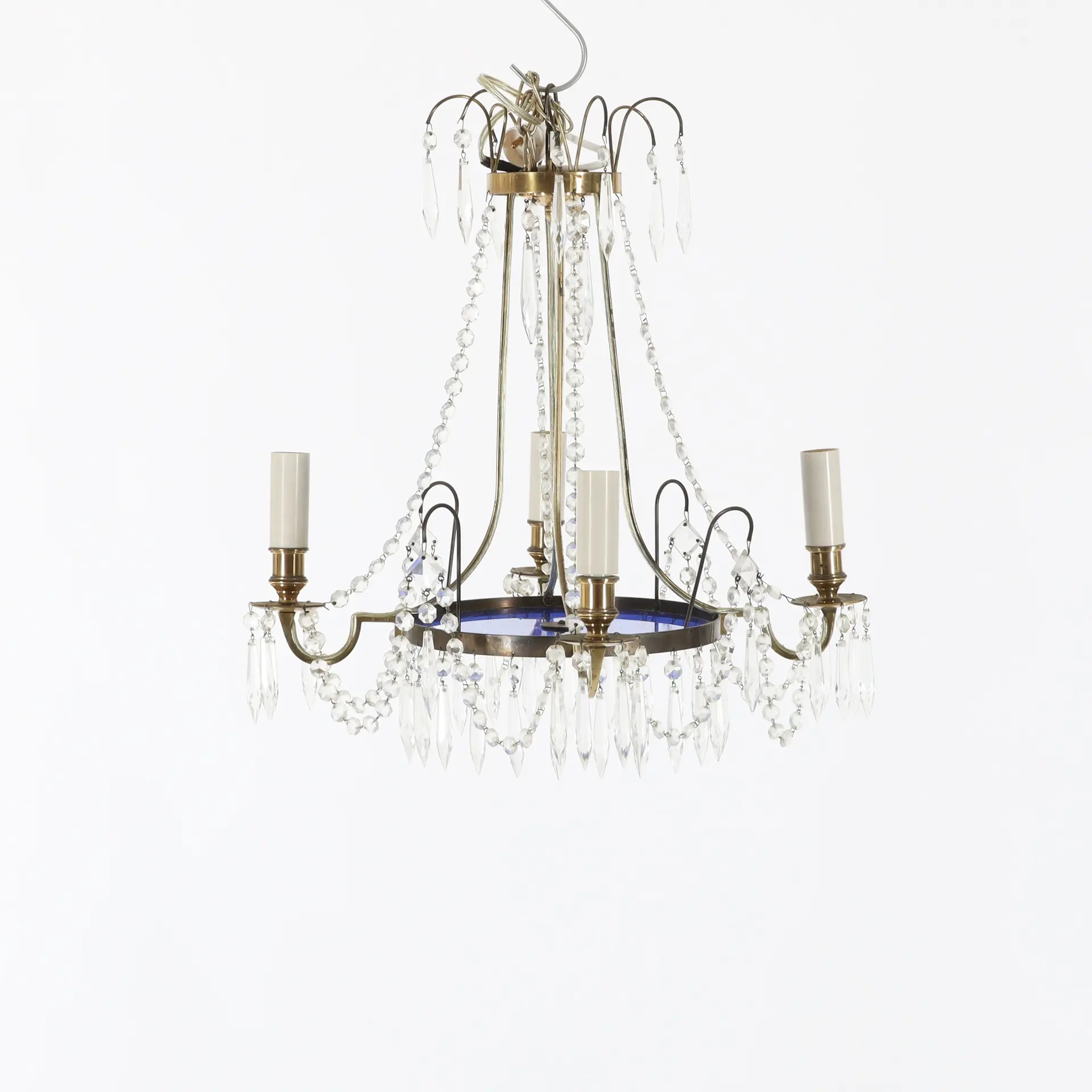 LJUSKRONA, blått glas, gustaviansk stil, 1900-talets mitt.