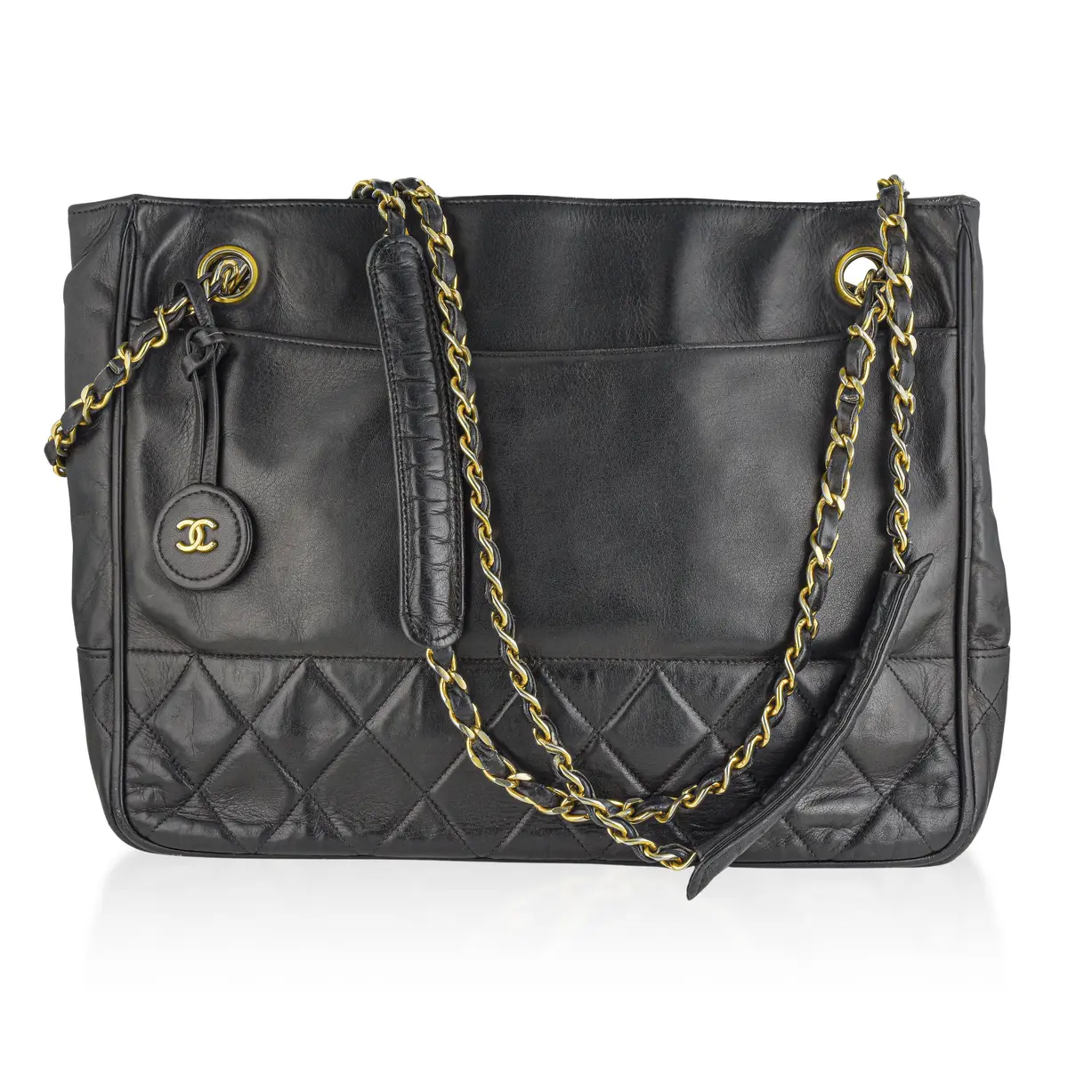 Chanel Vintage CC Charm Chain Tote - Black Leather
