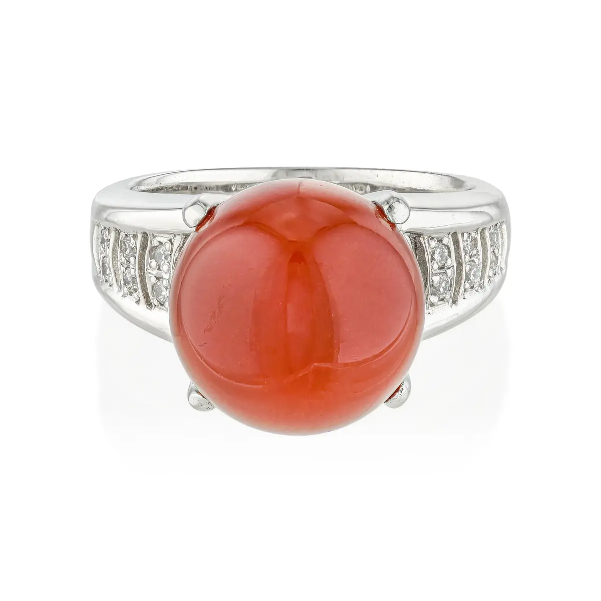 Red Coral and Diamond Ring