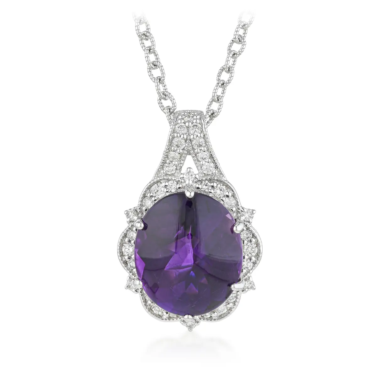 Amethyst and Diamond Pendant Necklace