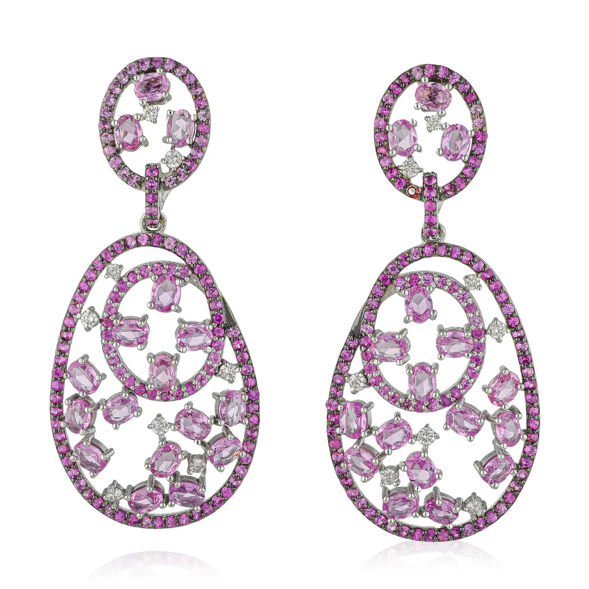 Pink Sapphire and Diamond Drop Earrings