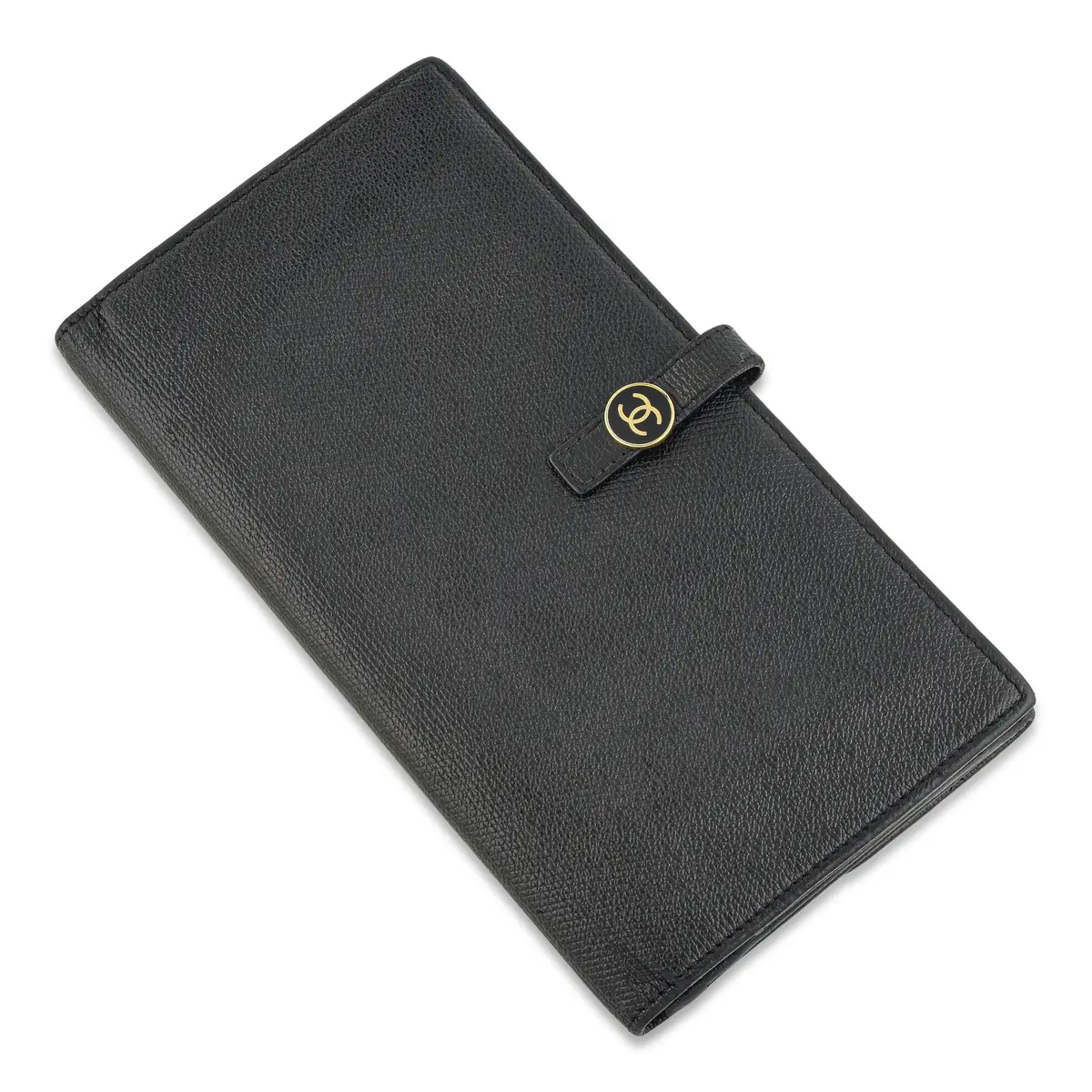 Chanel CC Button Long Wallet - Black Grained Leather