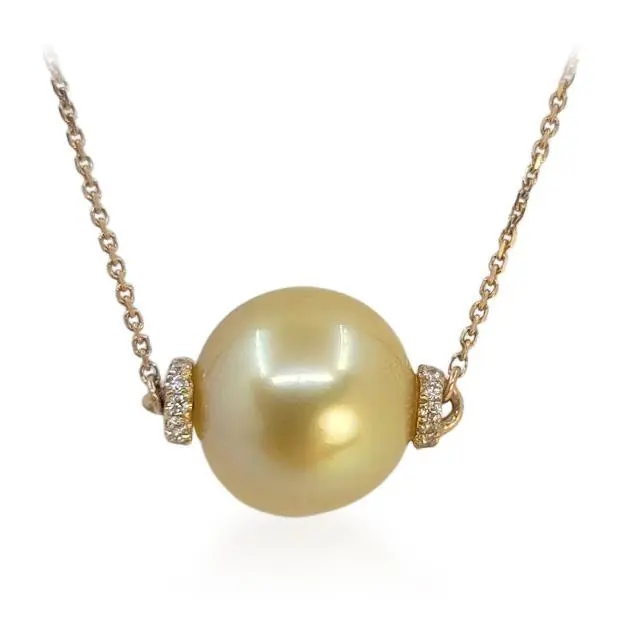Deep Golden South Sea Pearl and Diamond Pendant Necklace