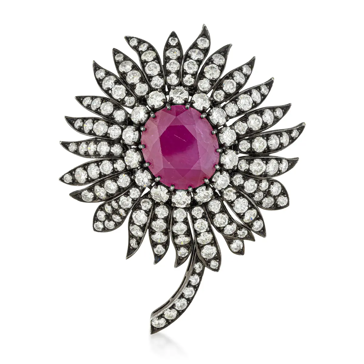 Ruby and Diamond Convertible Flower Pin