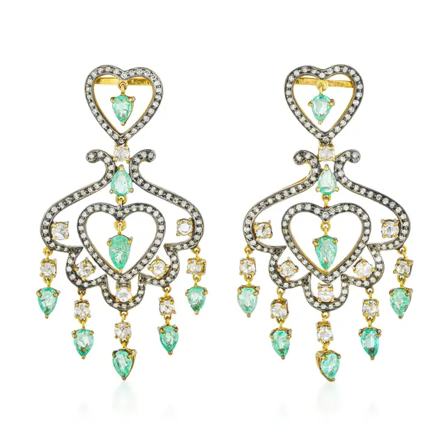 Emerald and Diamond Chandelier Earrings - No Reserve Lot