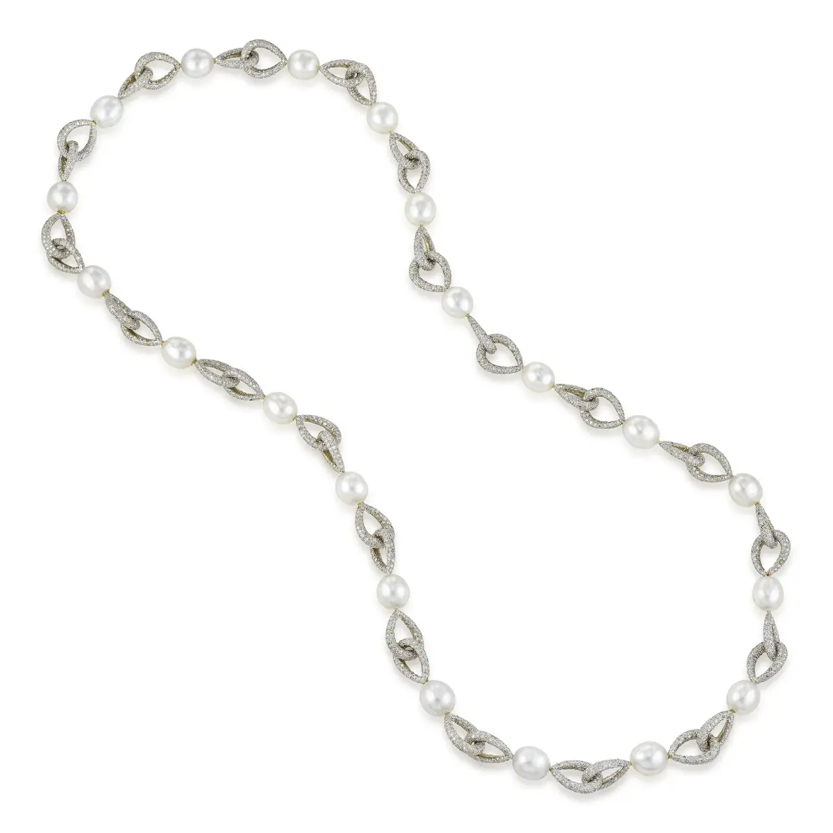 Pearl and Diamond Long Necklace
