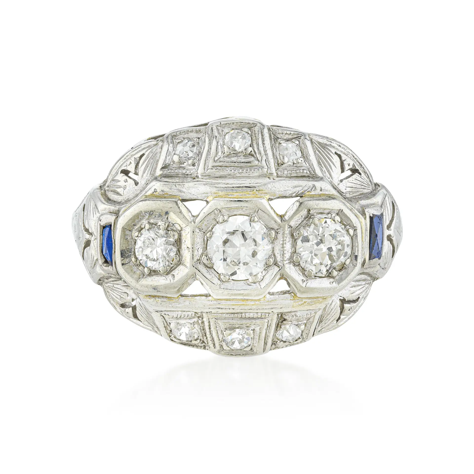 Old European Cut Diamond and Sapphire Ring - No Reserve