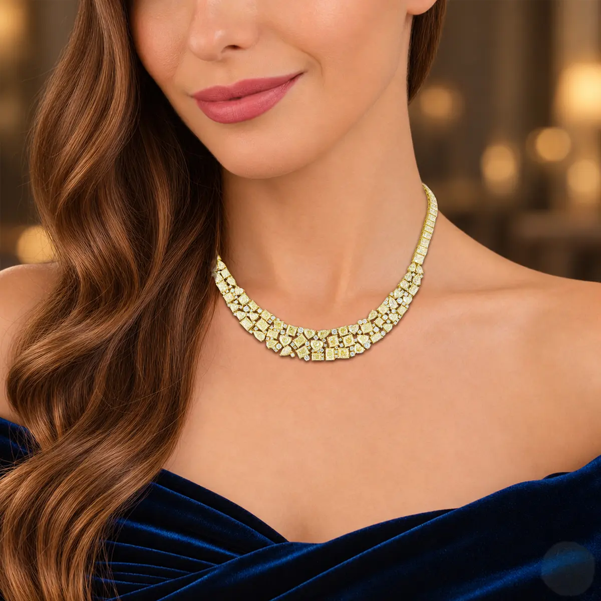 Fancy Yellow Diamond Cluster Necklace