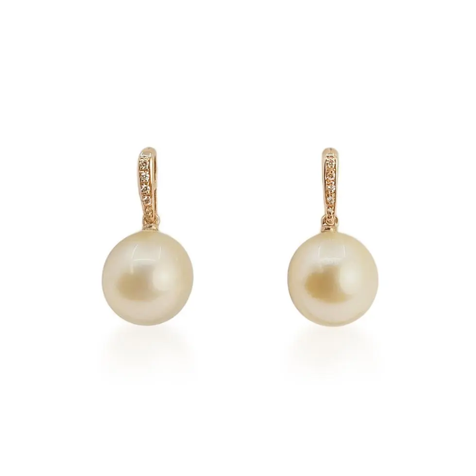Golden South Sea Pearl and Diamond Drop Earrings
