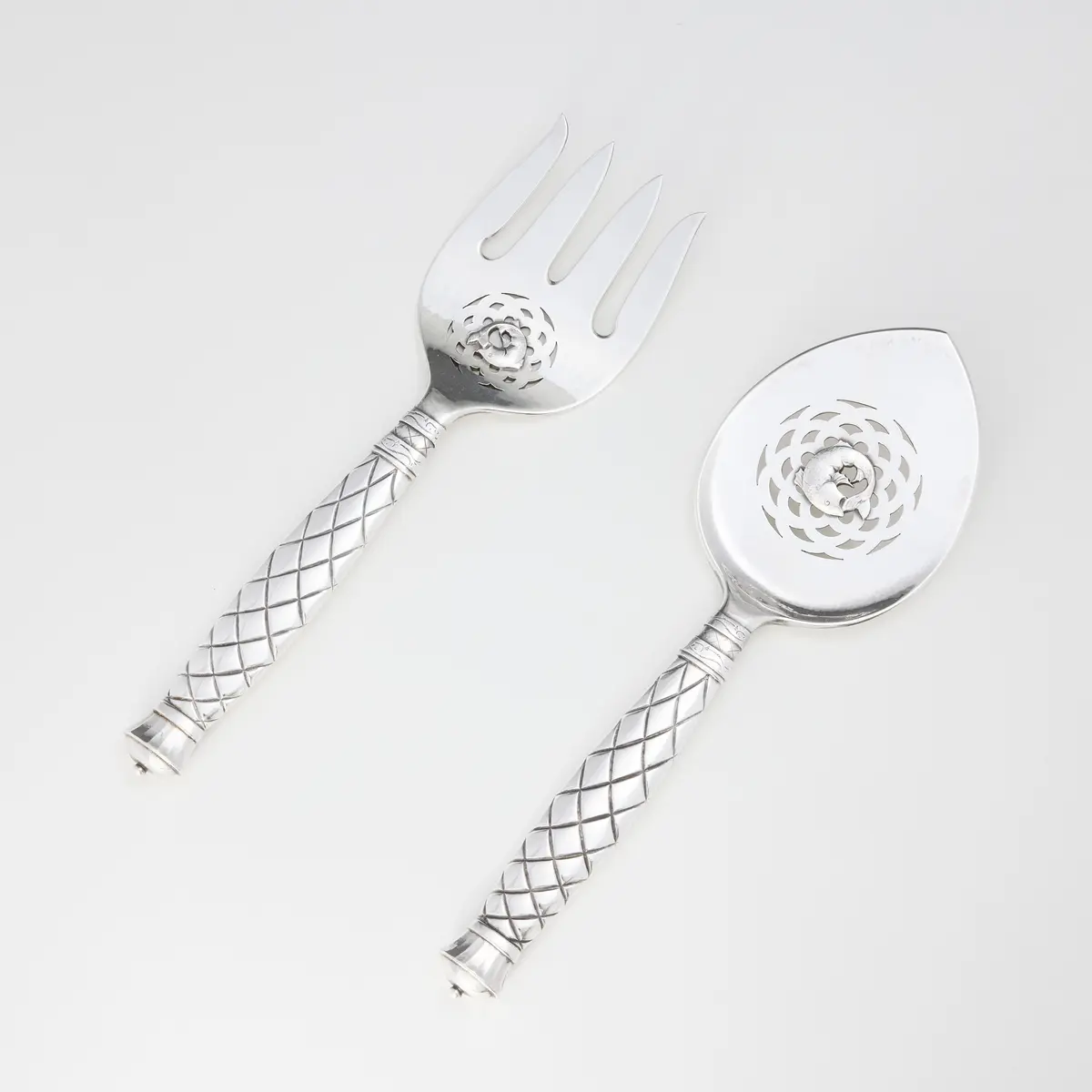 EVALD NIELSEN. Fiskserveringsbestick, ett par, silver, Danmark 1920-tal.