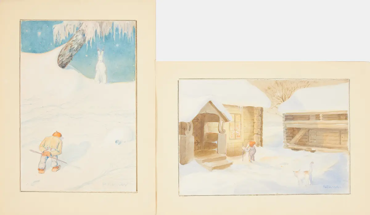 RICHARD EKMAN (1874-1954). Julmotiv, 2 st, akvarell på papper, signerad