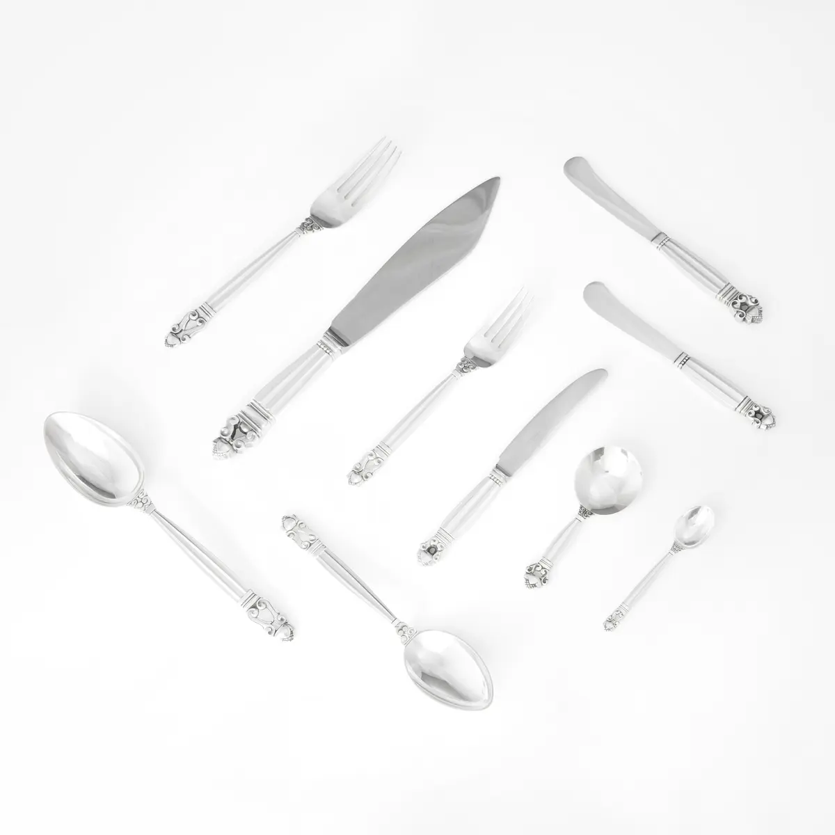 JOHAN ROHDE. Bestickuppsättning, 49 delar, sterlingsilver, Georg Jensen