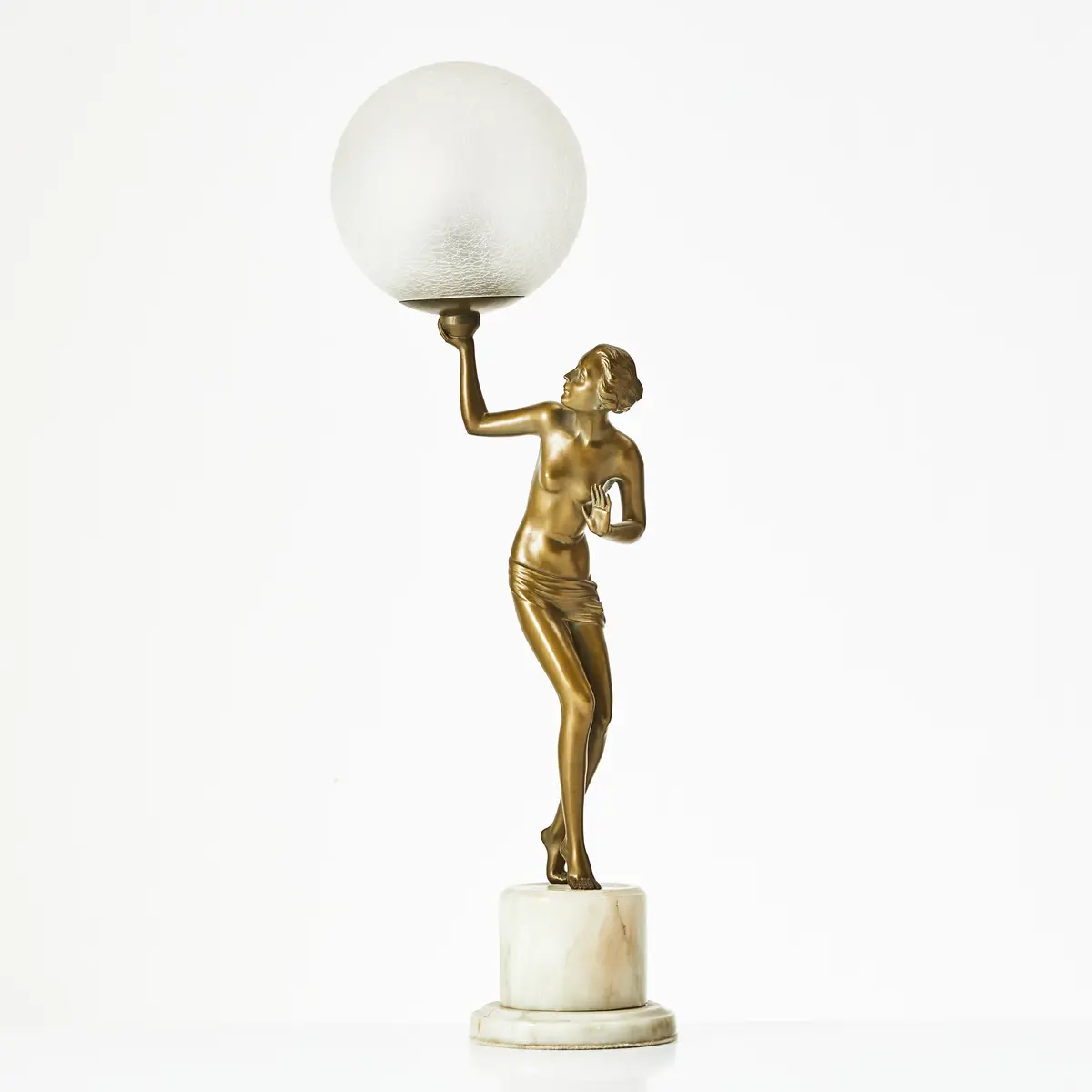 BORDSLAMPA, art deco-stil, grönlackerad metall, sockel av alabaster