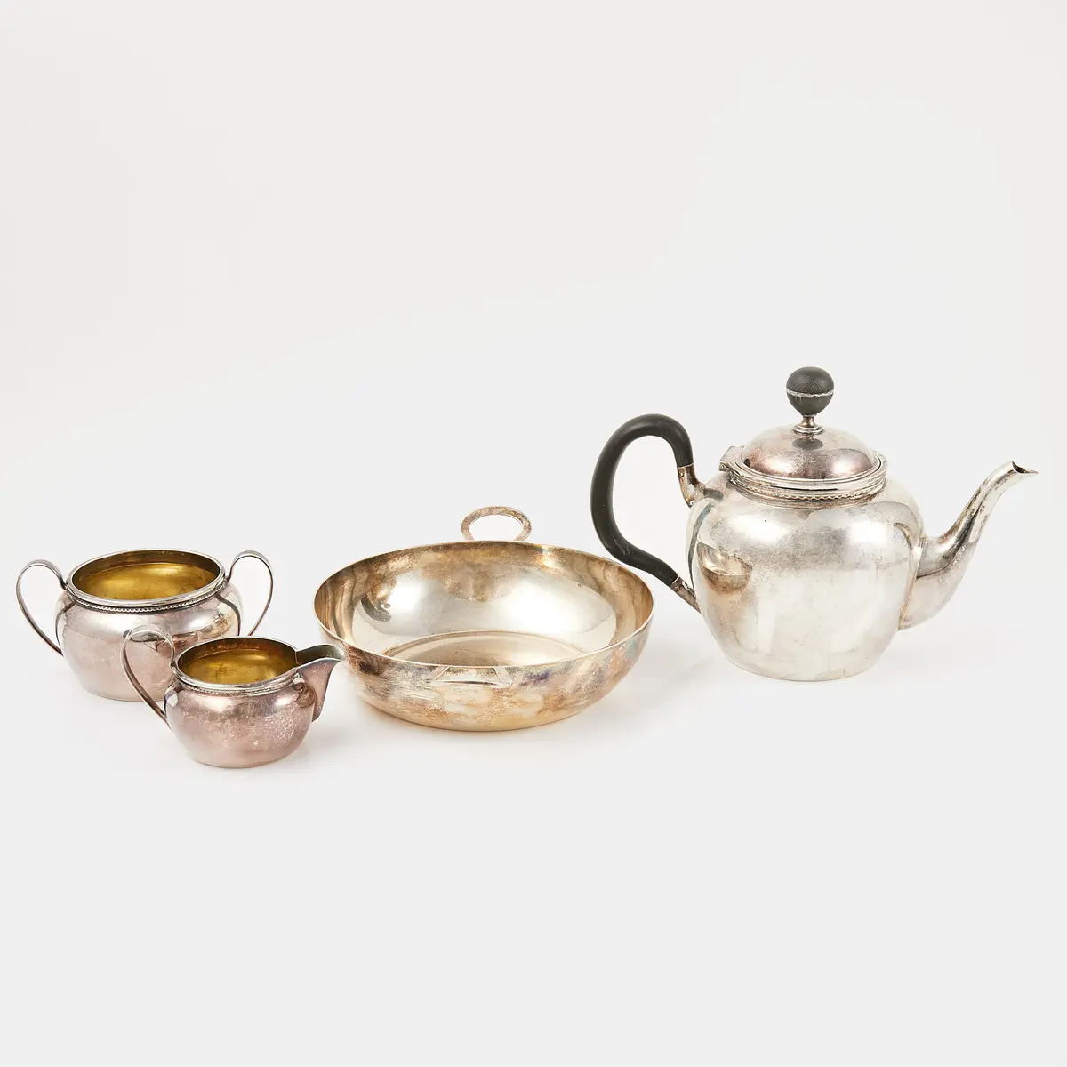 KAFFEKANNA, SOCKERSKÅL, GRÄDDKANNA, TERRIN, 4 dlr, silver, K. Andersson