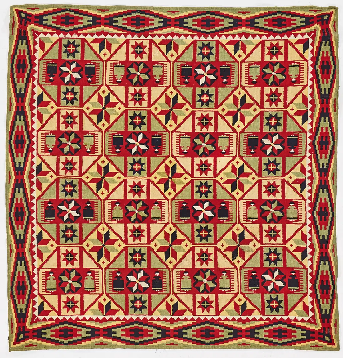 TÄCKE, Skåne, 1800-talets andra hälft, rölakan, i färgerna blått