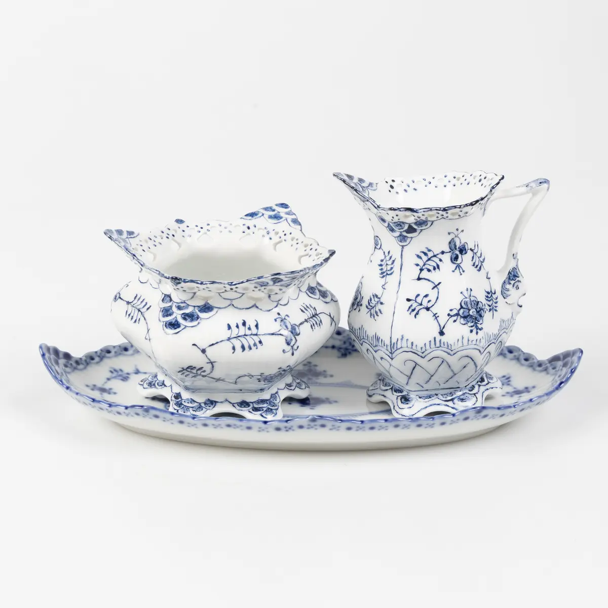 SERVERINGSSET, 3 delar, Musselmalet, hel / halvblond, Royal Copenhagen