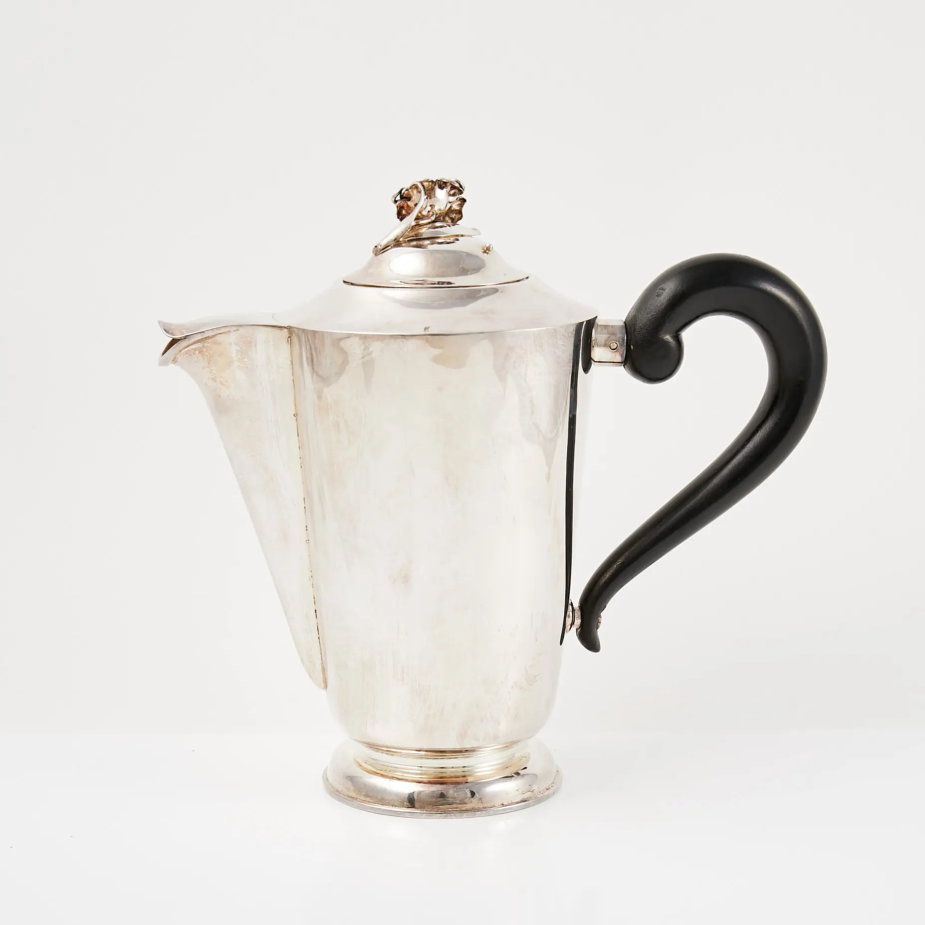 KAFFEKANNA, silver, svärtat handtag i trä, krönt med blomma, Caneman