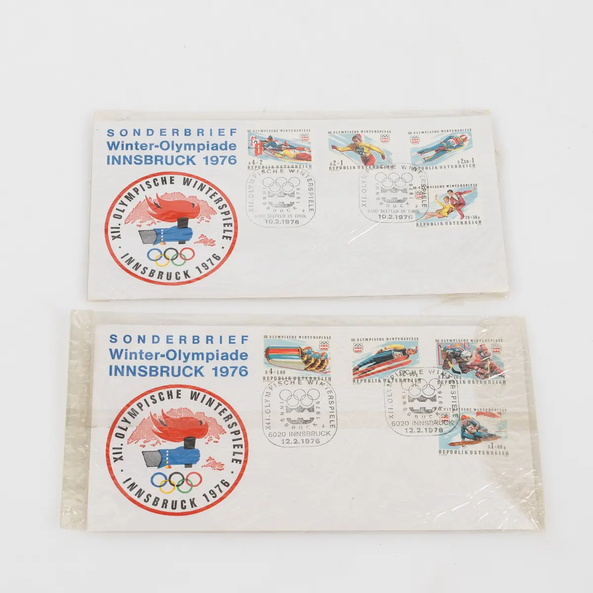 FÖRSTADAGSBREV, 2 st. "Sonderbrief Winter-Olympiade Innsbruk 1976".