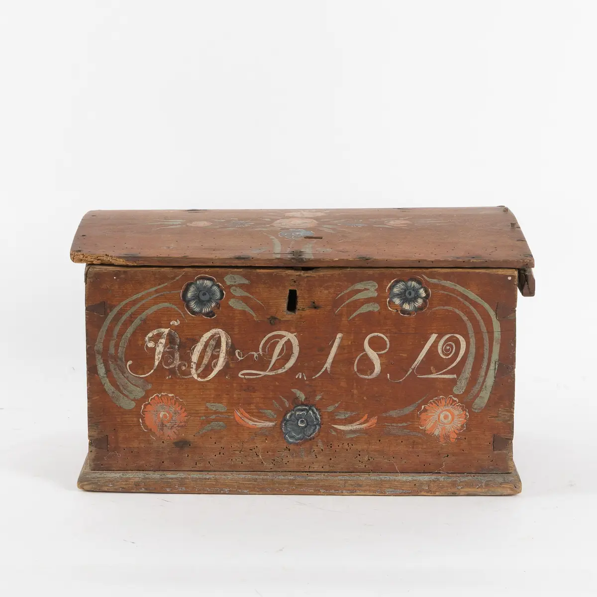 SKRIN / KISTA, allmoge, bemålat trä, daterad 1812.