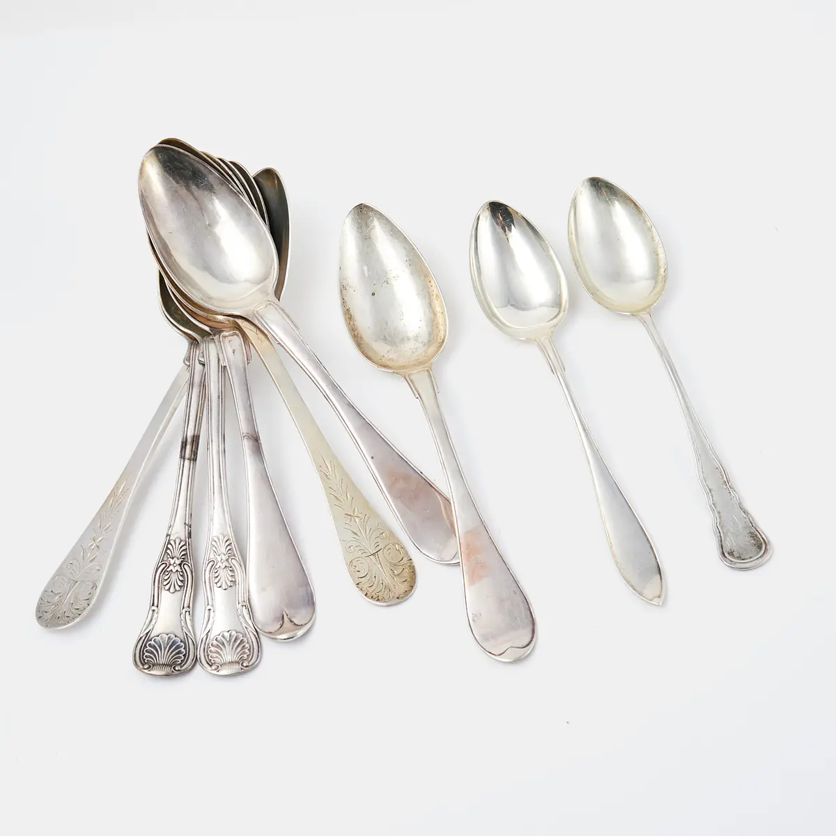 MATSKEDAR. 9 st, silver, olika tillverkare, årtal samt modeller, bla.