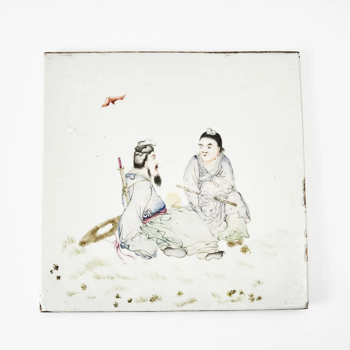 PLAKETT, porslin, Kina, 18/1900-tal, kvadratisk form, dekor av figurscen
