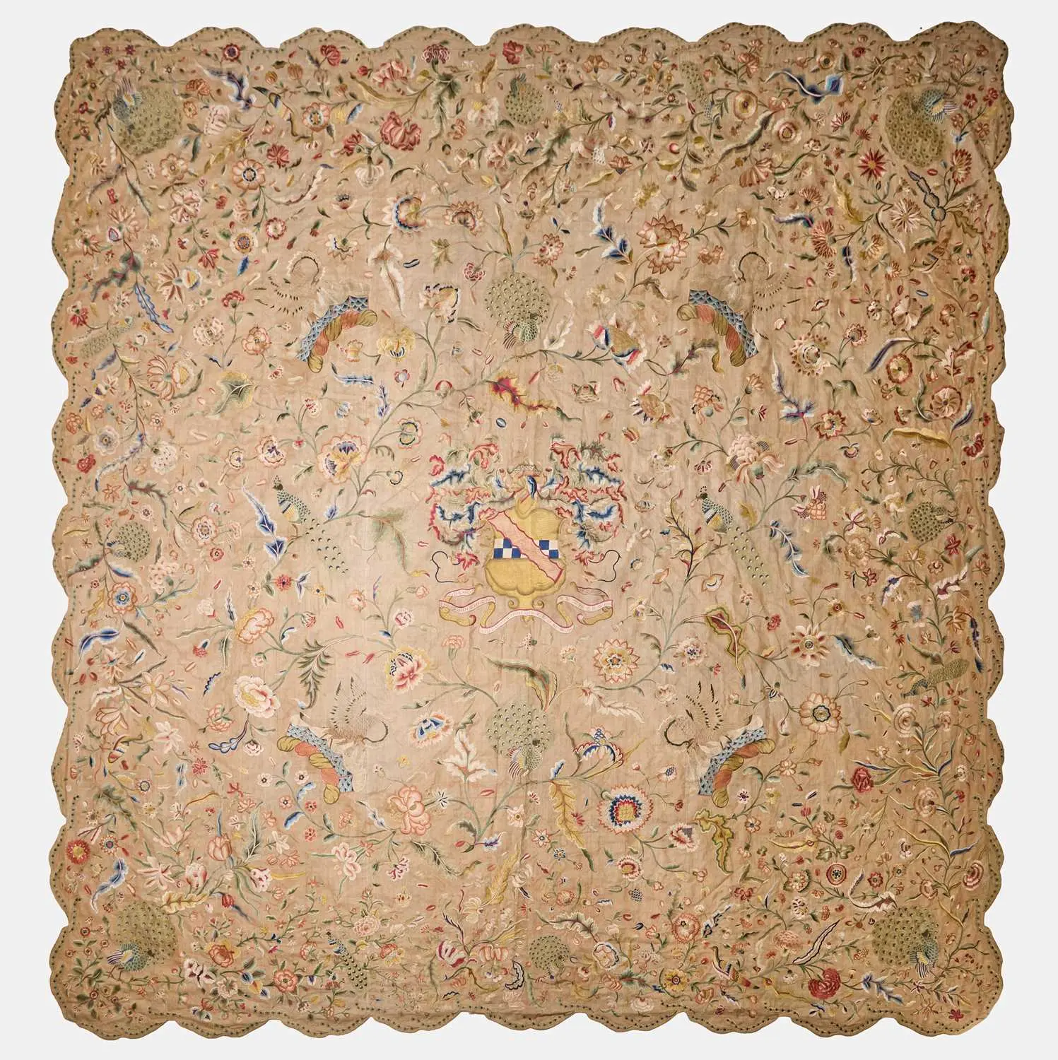A Chinese embroidered silk wall hanging 18th century