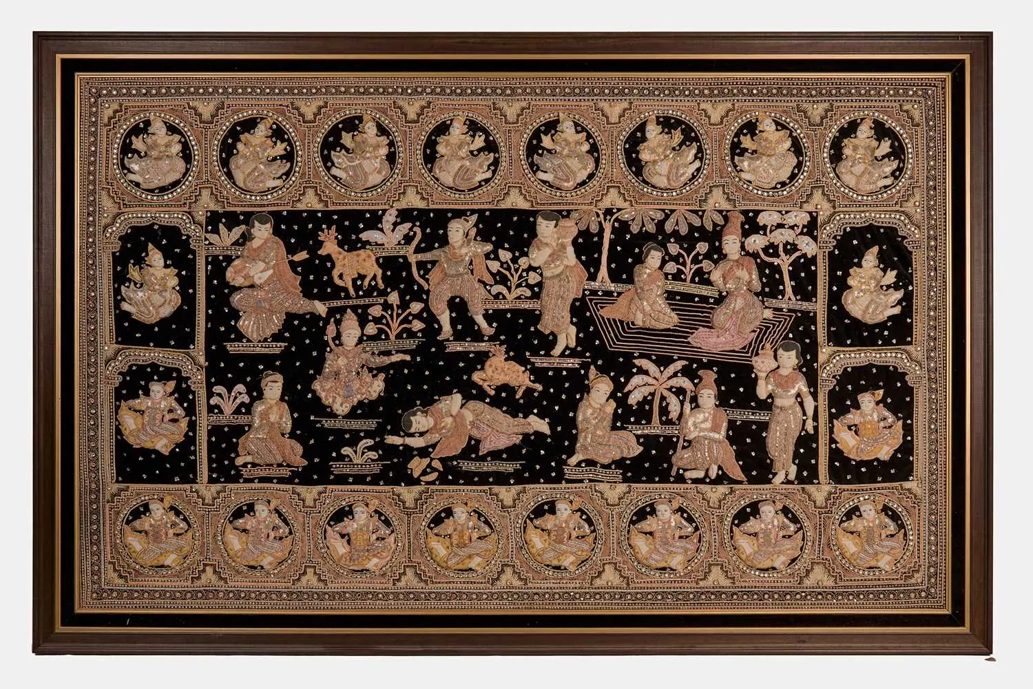 A very large Burmese (Myanmar) kalaga stumpwork panel 20th century