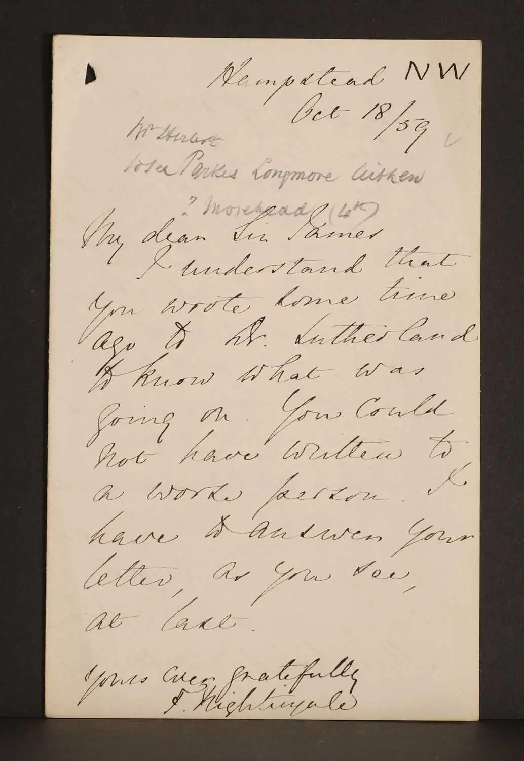 Florence NIGHTINGALE- Autograph Letter SIGNED (To Sir James Clark). 4 pages.