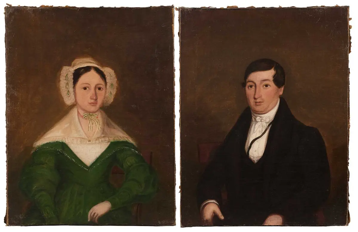 English Naive School, c.1830s Portrait of young man, half-length seated