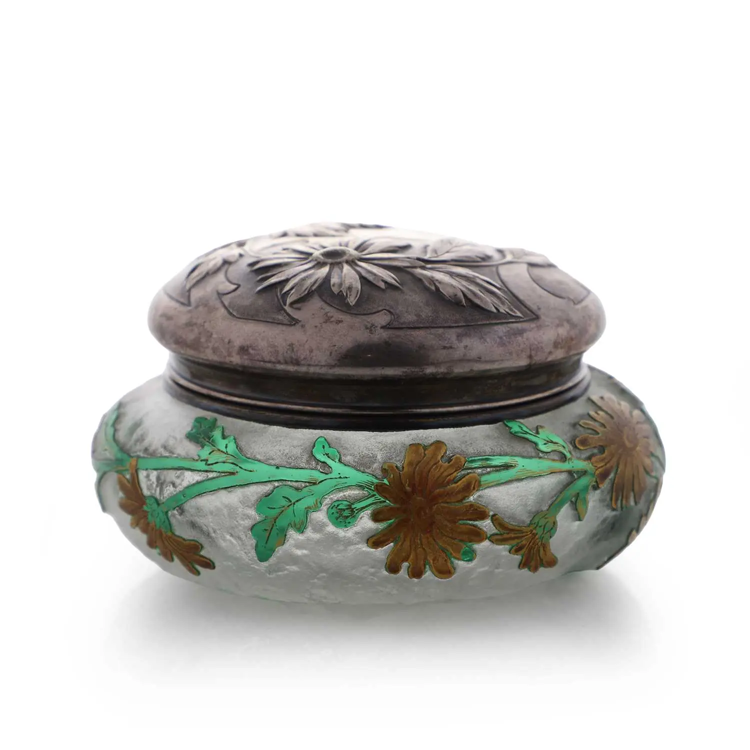 A Daum gilt cameo glass box and cover circa 1900, French
