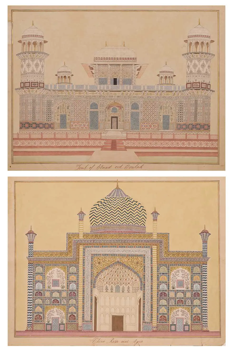 Two large architectural paintings of Indian monuments 19th century