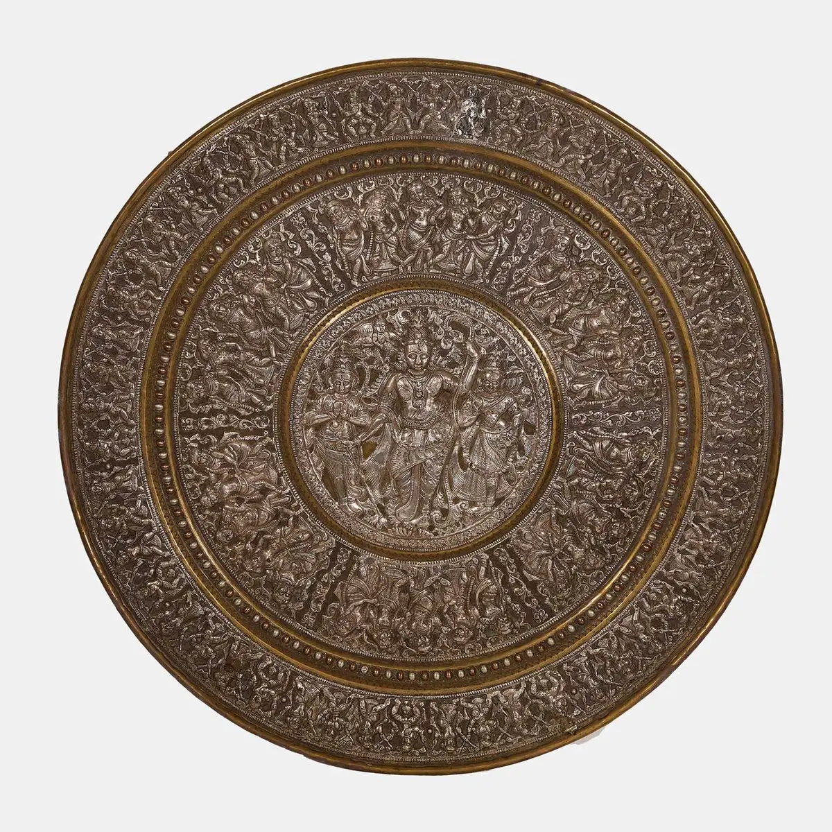 An Indian copper tray overlaid with silver late 19th/early 20th century