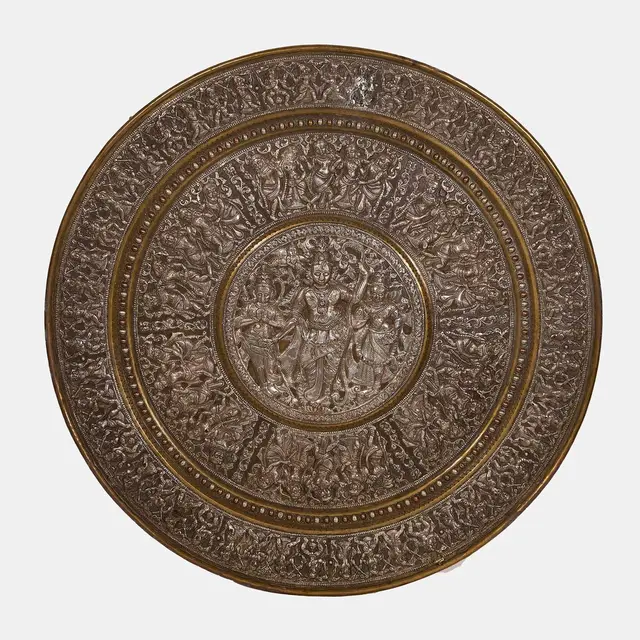 An Indian copper tray overlaid with silver late 19th/early 20th century