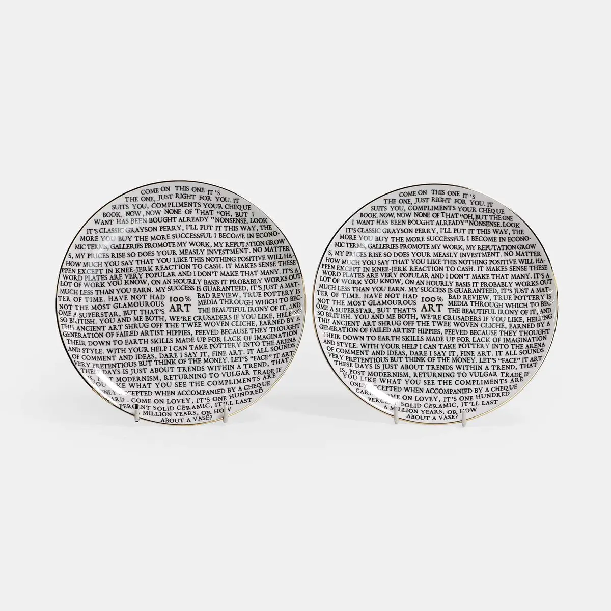 Sir Grayson Perry RA (British, b.1960) a pair of '100% Art' plates