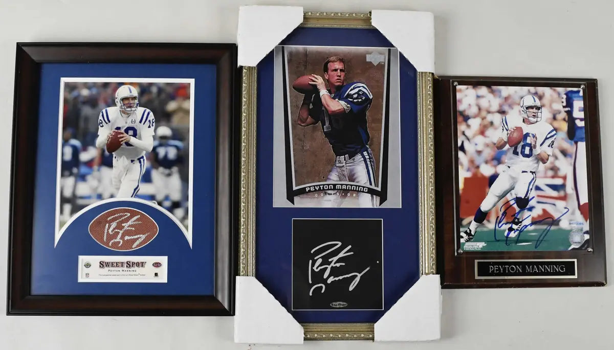 "Lot of (3) Peyton Manning framed and autographed display pieces (Sigs