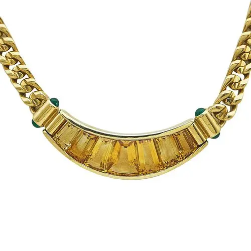 Bulgari Bvlgari 18K Yellow Gold, Citrine, and Emerald Pendant Necklace